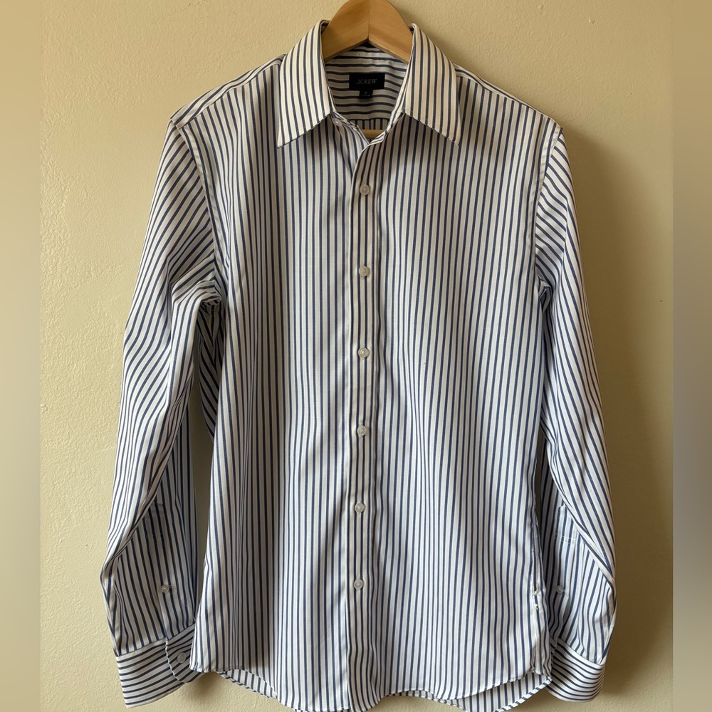 J. Crew Blue and White Striped Dress Shirt